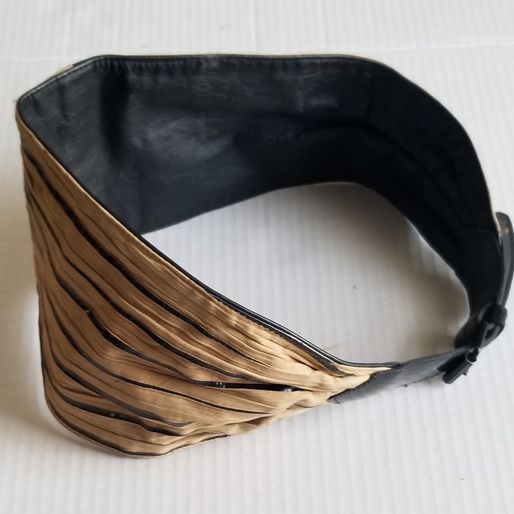 Vtg 70s 5.5" Wide Cummerbund Camel Suede & Black Patent Belt Italy Bonwit Teller